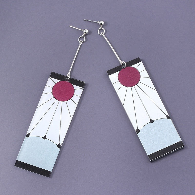 Fashion Acrylic Tanjiro Earrings Demon Slayer Earrings Anime Cosplay Props Hanafuda Drop Long Earrings for Women Girls Jewelry