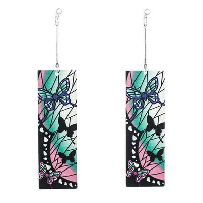 Fashion Acrylic Tanjiro Earrings Demon Slayer Earrings Anime Cosplay Props Hanafuda Drop Long Earrings for Women Girls Jewelry