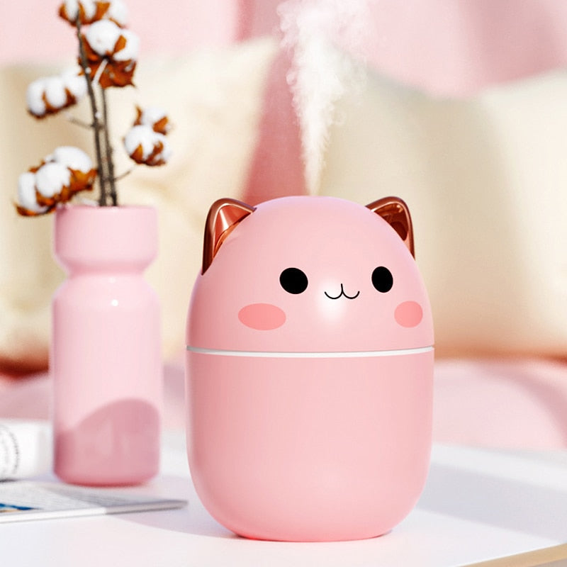 200ml Air Humidifier Cute Kawaiil Aroma Diffuser With Night Light Cool Mist For Bedroom Home Car Plants Purifier Humificador