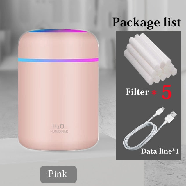 Portable 300ml Electric Air Humidifier Aroma Oil Diffuser USB Cool Mist Sprayer with Colorful Night Light for Home Car