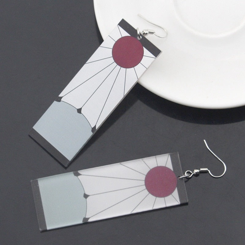 Fashion Acrylic Tanjiro Earrings Demon Slayer Earrings Anime Cosplay Props Hanafuda Drop Long Earrings for Women Girls Jewelry