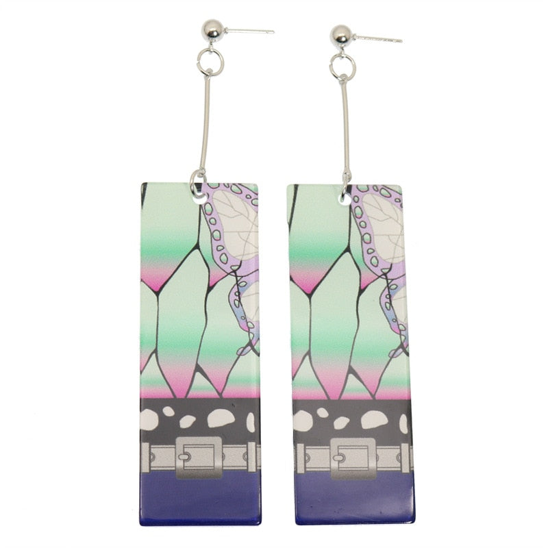 Fashion Acrylic Tanjiro Earrings Demon Slayer Earrings Anime Cosplay Props Hanafuda Drop Long Earrings for Women Girls Jewelry