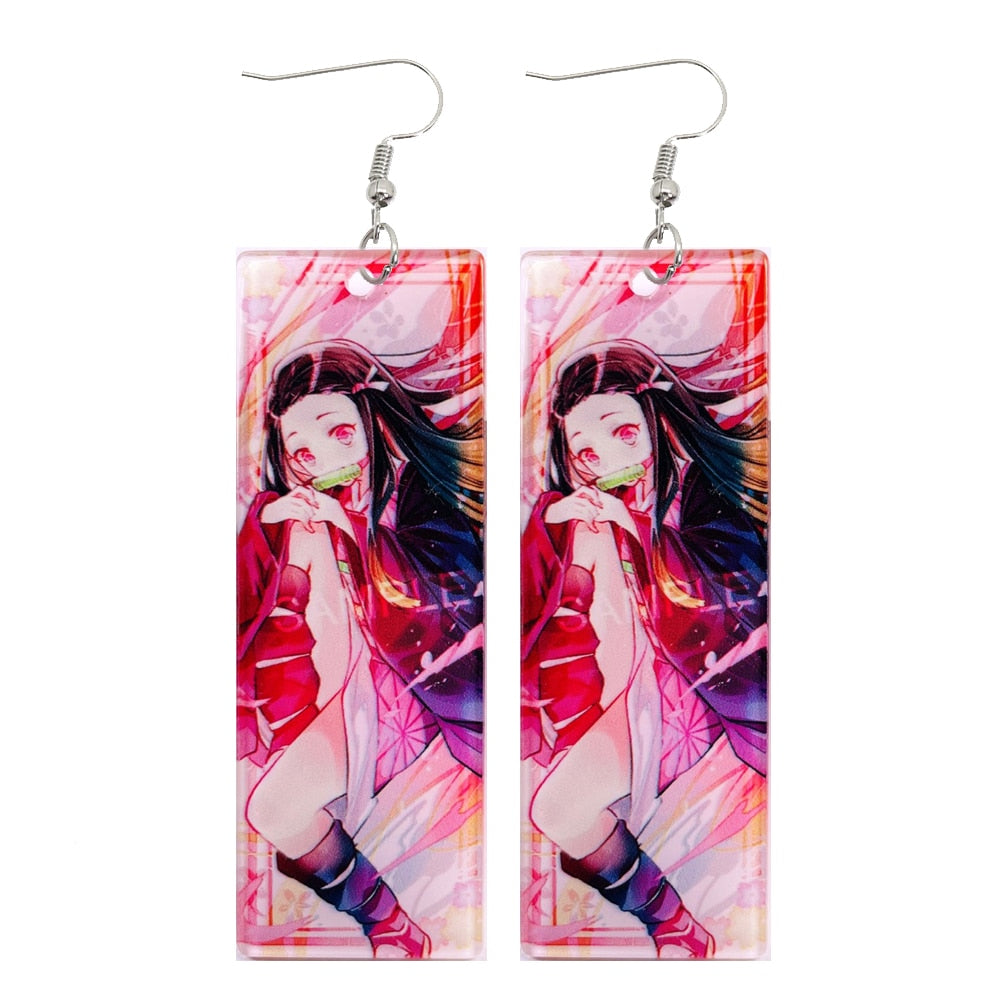 Fashion Acrylic Tanjiro Earrings Demon Slayer Earrings Anime Cosplay Props Hanafuda Drop Long Earrings for Women Girls Jewelry