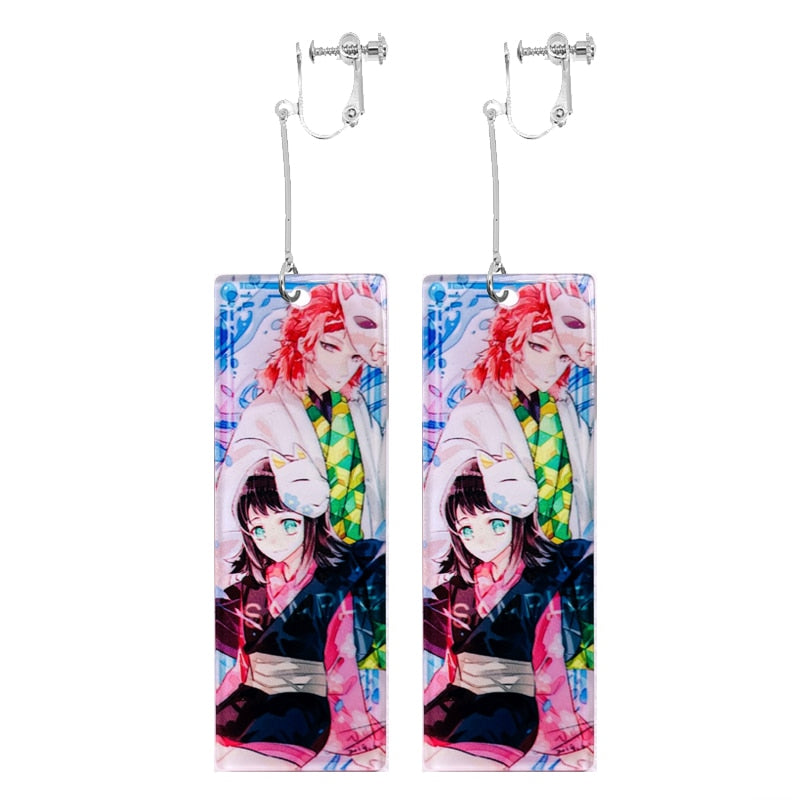 Fashion Acrylic Tanjiro Earrings Demon Slayer Earrings Anime Cosplay Props Hanafuda Drop Long Earrings for Women Girls Jewelry