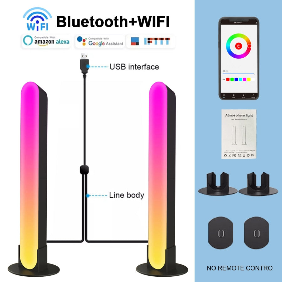 New RGB Music Backlights Sound Control Smart Night Light Bars Works with Bluetooth LED Light for Gaming TV Decoration Lamp