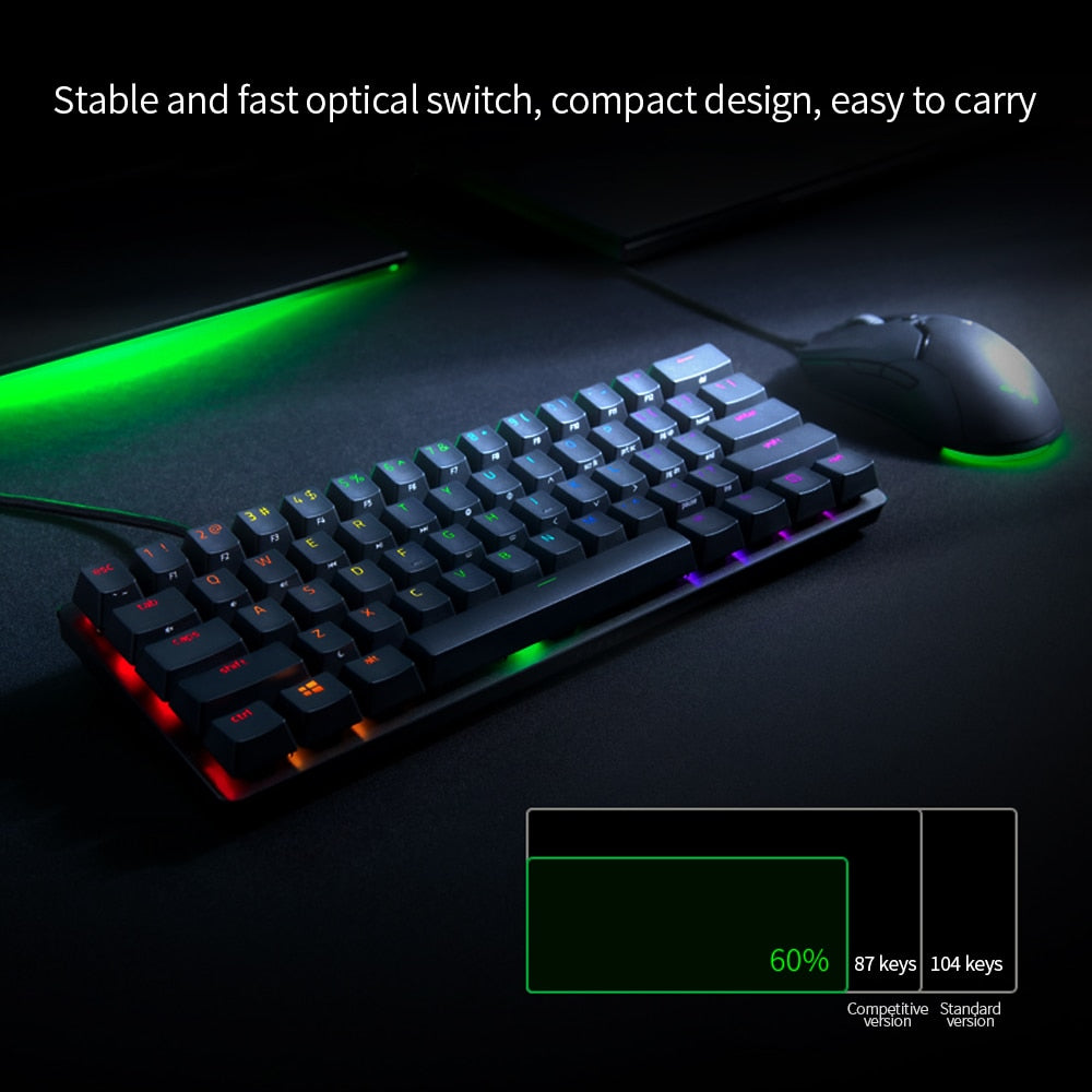 Razer Huntsman Mini Gaming Mechanical Keyboard Clicky Optical/Linear Switch 61 Keys Wired RGB Keyboard for PC Gamer Balck/Silver