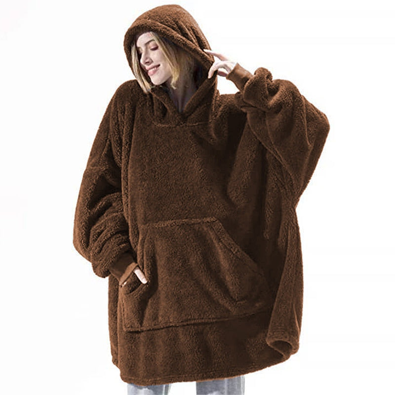 Blanket with Sleeves Women Oversized Winter Hoodie Fleece Warm Hoodies Sweatshirts Giant TV Blanket Women Hoody Robe Couple Men