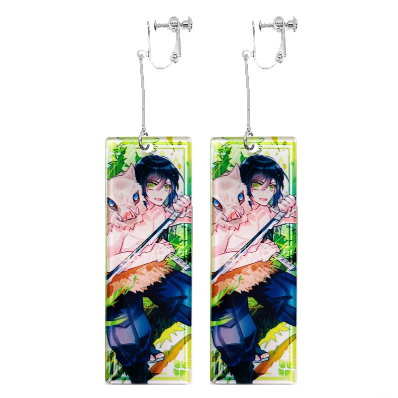 Fashion Acrylic Tanjiro Earrings Demon Slayer Earrings Anime Cosplay Props Hanafuda Drop Long Earrings for Women Girls Jewelry