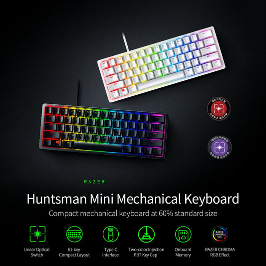 Razer Huntsman Mini Gaming Mechanical Keyboard Clicky Optical/Linear Switch 61 Keys Wired RGB Keyboard for PC Gamer Balck/Silver