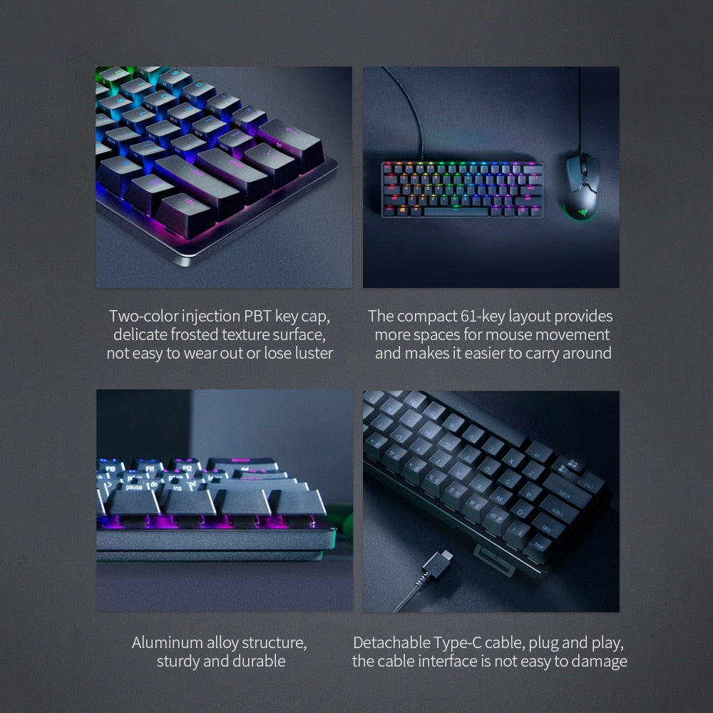 Razer Huntsman Mini Gaming Mechanical Keyboard Clicky Optical/Linear Switch 61 Keys Wired RGB Keyboard for PC Gamer Balck/Silver