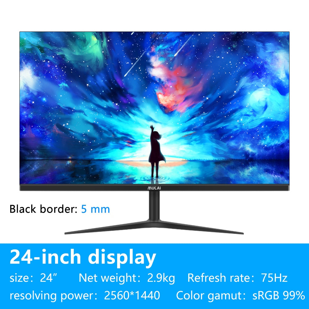 MUCAI 24/27 Inch 2K Monitor 75Hz Desktop PC Lcd QHD Display Gaming 100Hz Panel Screen Computer LED 2560*1440 HDMI-compatib/DP